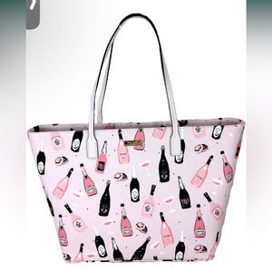 NEW Kate Spade Pop Fizz Champagne Bottles Print Tote Bag and New matching Wallet